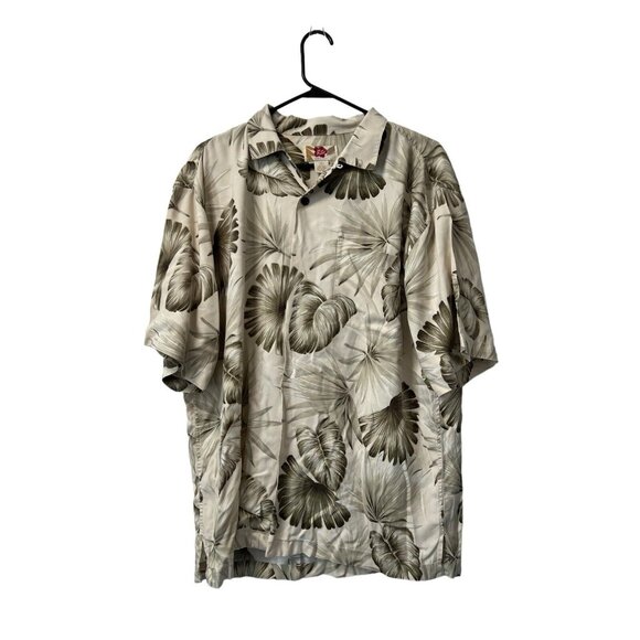 Hilo Hattie Hawaiian Shirt Mens Size M Leaf Palm Short Sleeve Button Up Silk - Picture 1 of 12